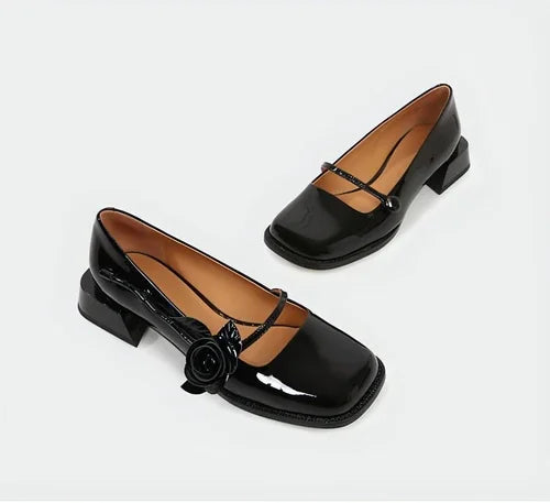 A Rose Single Shoe Square Toe Low-heel Bridal Shoes - Which Mark