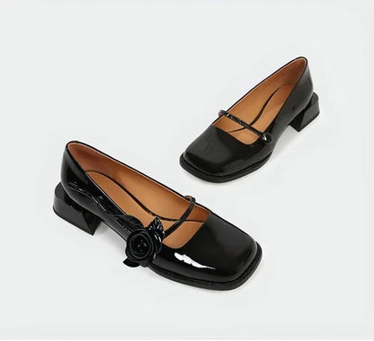 A Rose Single Shoe Square Toe Low-heel Bridal Shoes - Which Mark