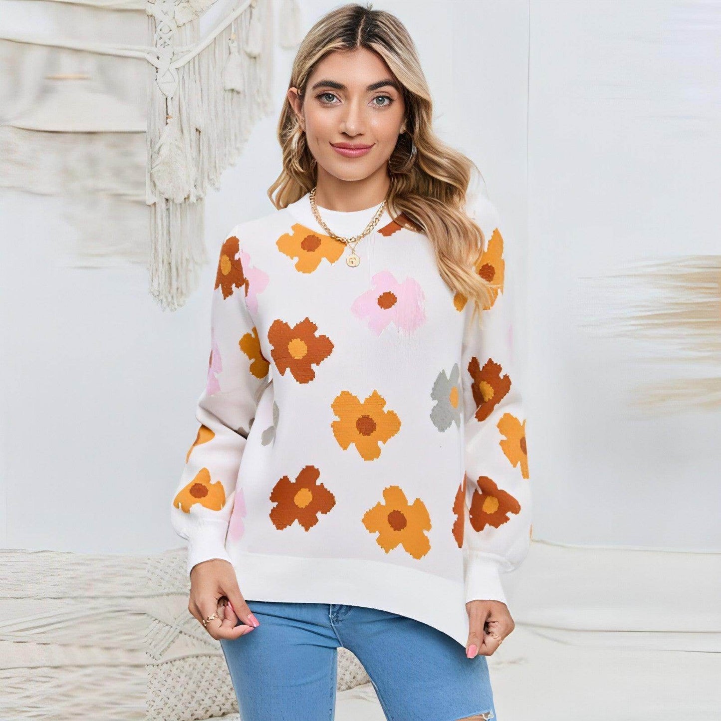 Knitted Thread Sweater Women's Flower - Which Mark