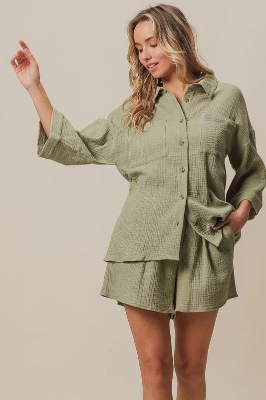 BiBi Crinkle Gauze Shirt and Short Set - Which Mark