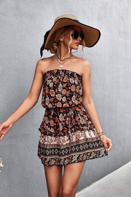 Women's Bohemian Floral Print Strapless Dress Summer Beach Dress - Which Mark
