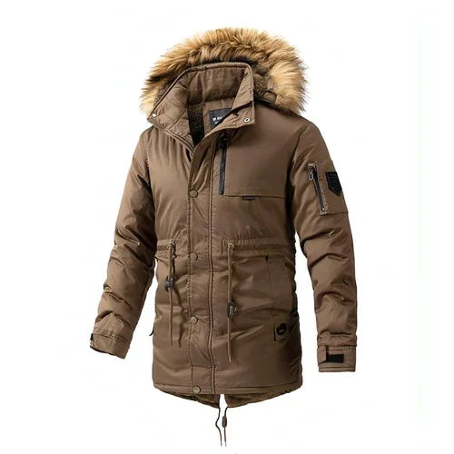 Zipper Solid Color Regular Brown Extra Thick Men 's Jacket - Which Mark