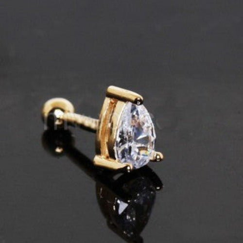14Kt Yellow Gold Prong Set Teardrop Cartilage Earring - Which Mark