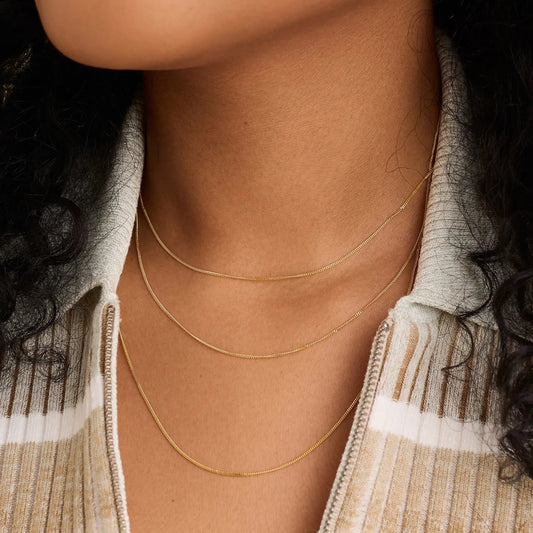 14K Gold Dainty Baby Curb Chain Necklace 16"-24" - Which Mark