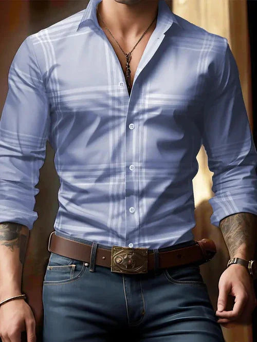 Breathable Volkswagen Casual Versatile Lattice Men's Long Sleeve Shirt - Which Mark