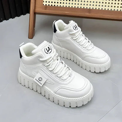 Fleece-lined Warm White Shoes For Women High-top Board Shoe - Which Mark