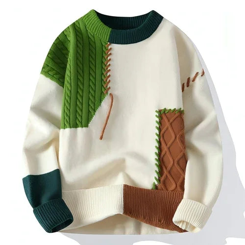 A.1 Sweater Men's Retro Color Contrast Patchwork - Which Mark