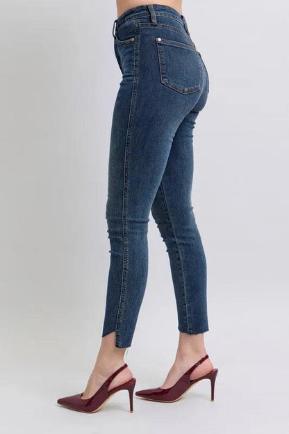 Judy Blue Full Size High Waist Tummy Control Step Hem Skinny Jeans Plus Size - Which Mark