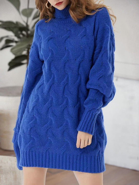 Cable-Knit Turtleneck Sweater Dress - Which Mark