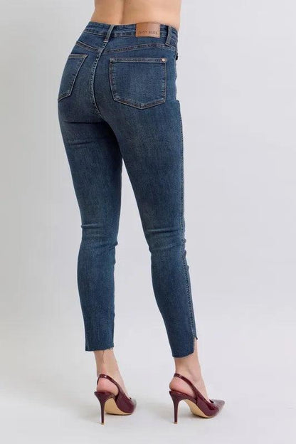 Judy Blue Full Size High Waist Tummy Control Step Hem Skinny Jeans Plus Size - Which Mark
