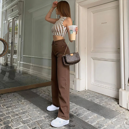 Brown Jeans Retro American Solid Color Looks Thin - Which Mark