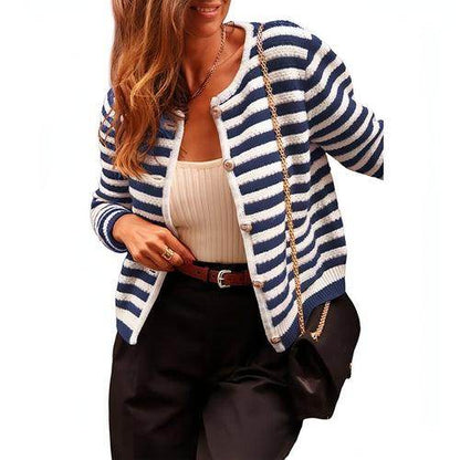 Women's Contrasting Striped Cardigan Sweater - Which Mark