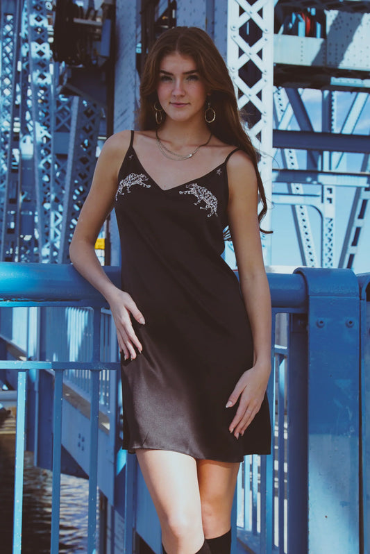 Vela Silk Slip Dress in Jaguar Stars - Which Mark