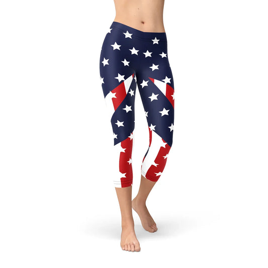 Womens American Flag Capri Leggings - Which Mark