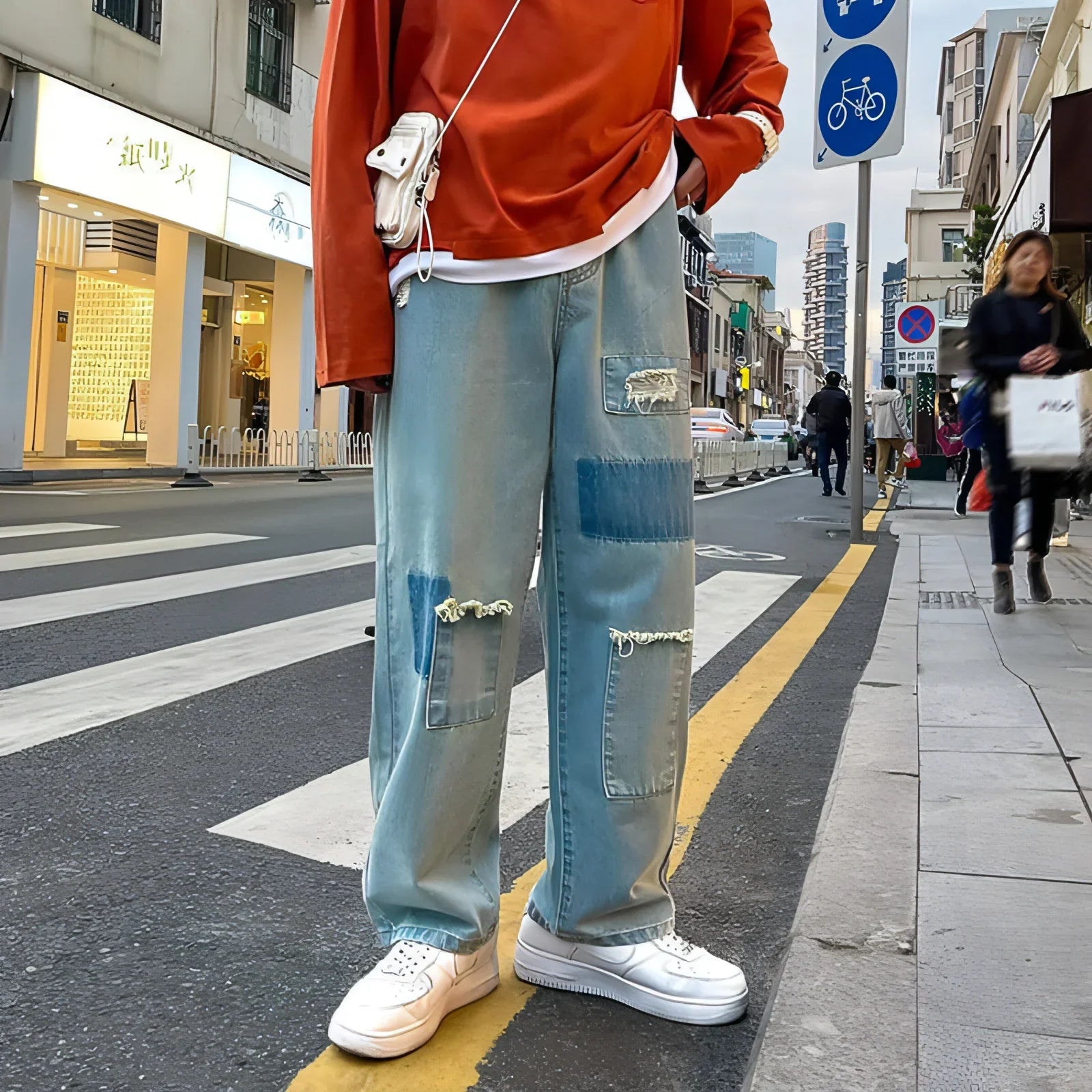 DenimDare™ Trousers Ripped Jeans Men Loose Straight Leg - Which Mark