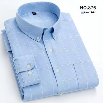 Men's Oxford Pure Color Slim Shirt For Young And Middle-aged People - Which Mark