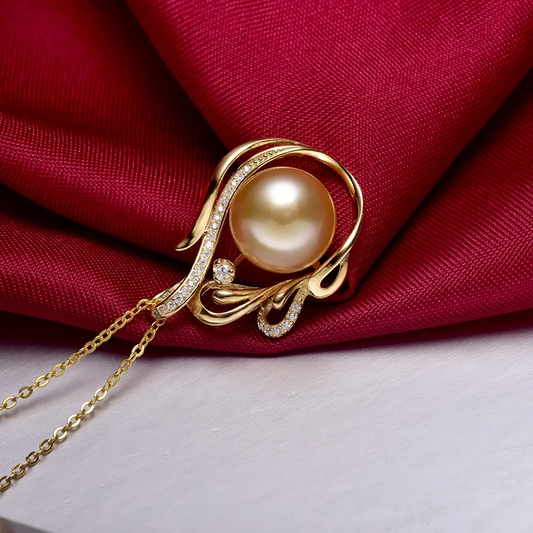 11-12mm 925 Silver Saltwater Gold Pearl Pendant - Which Mark