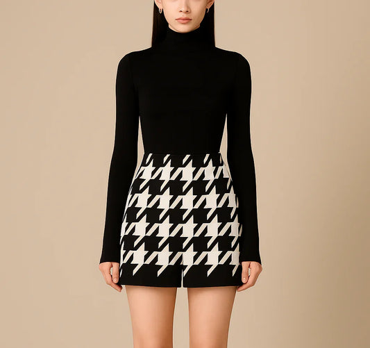Houndstooth Woolen Cape Coat & Shorts – Elegant & Fashionable Set - Which Mark