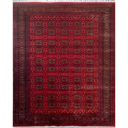 8×10 Feet Red Hand Knotted Wool Carpet Dubba - Which Mark