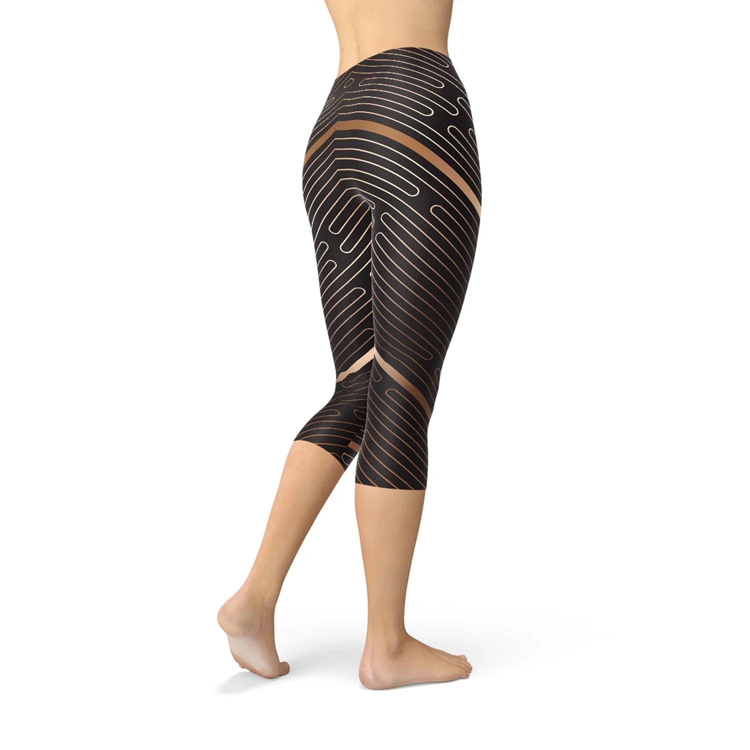 Womens Striped Lines Sports Brown Capri Leggings - Which Mark