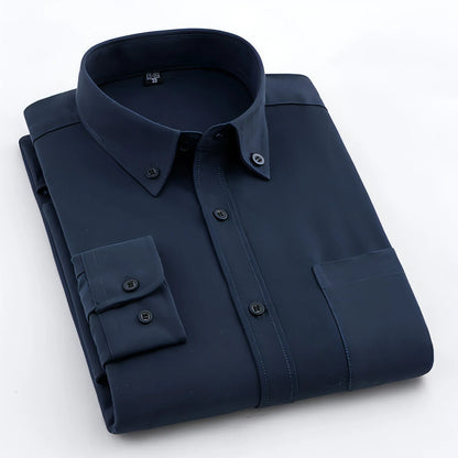 Men's Oxford Pure Color Slim Shirt For Young And Middle-aged People - Which Mark