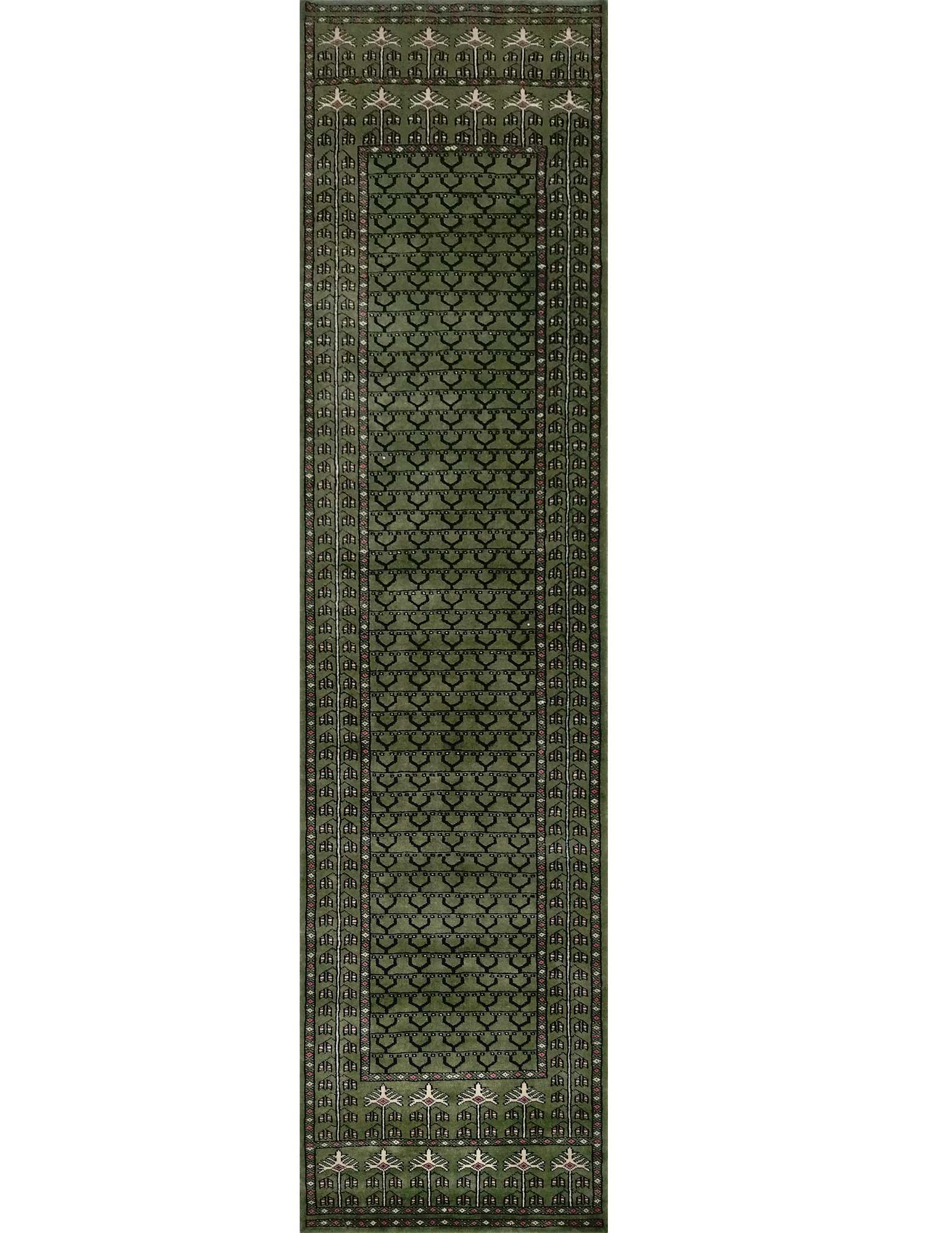 2.5×10 Feet Handmade Wool Carpet Tribal Runner Green Carpet - Which Mark