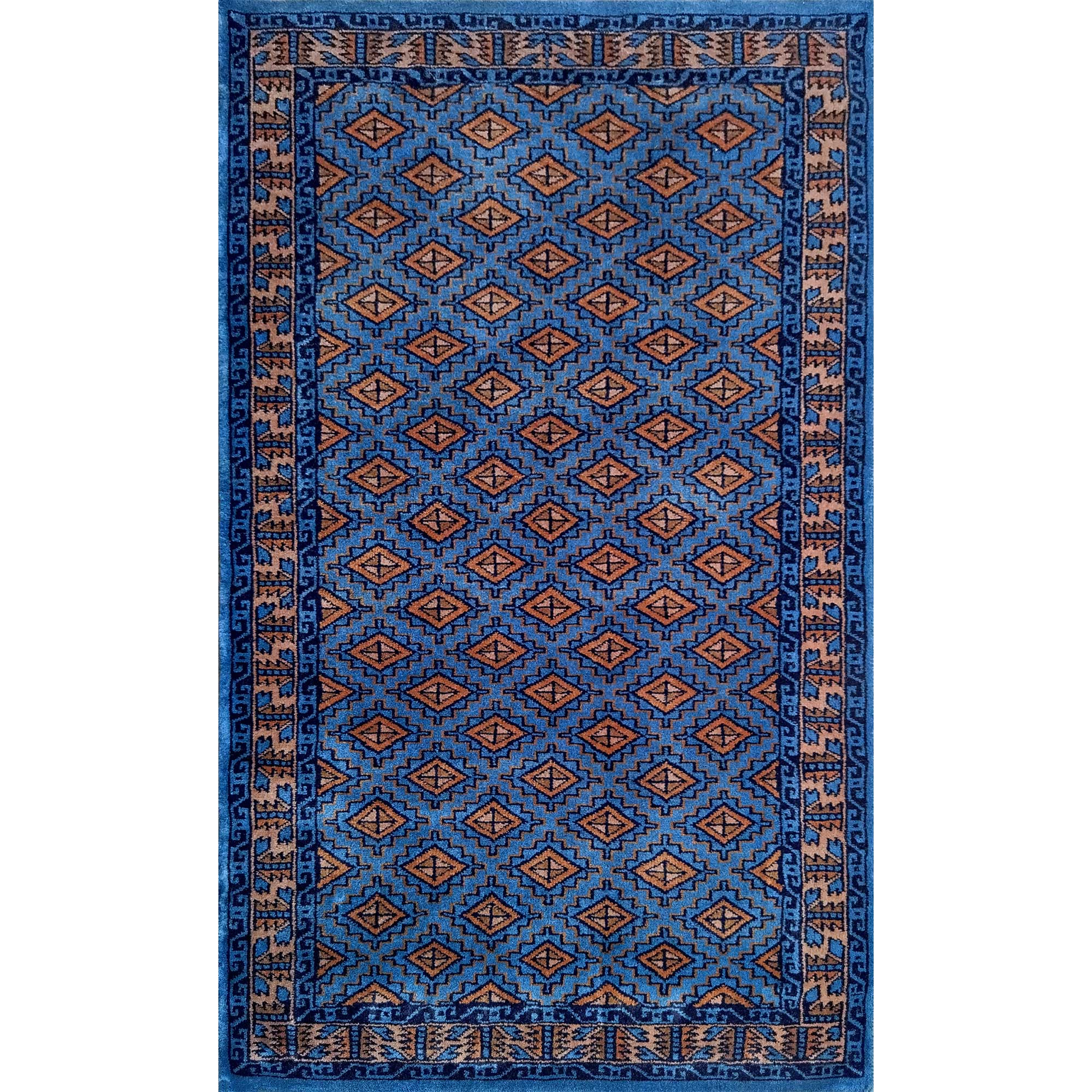 Amma Carpets Hand Knotted Wool Carpet 3×5 feet Barfi Traditional Blue - Which Mark