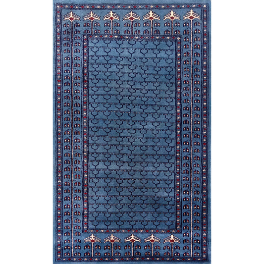 3×5 feet Blue Hand Knotted Wool Carpet Parda - Which Mark