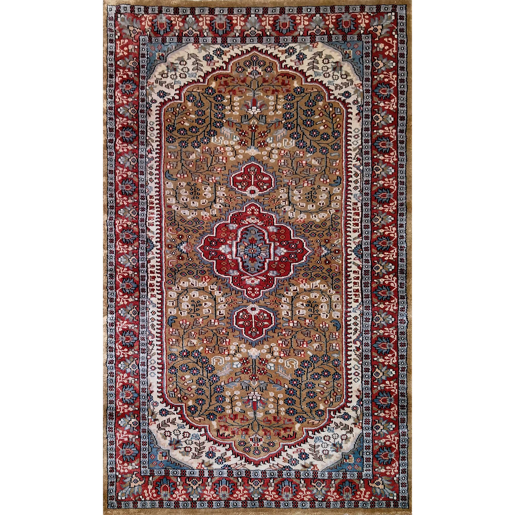 3×5 Feet Hand Knotted Persian Silk Carpet Camel - Which Mark