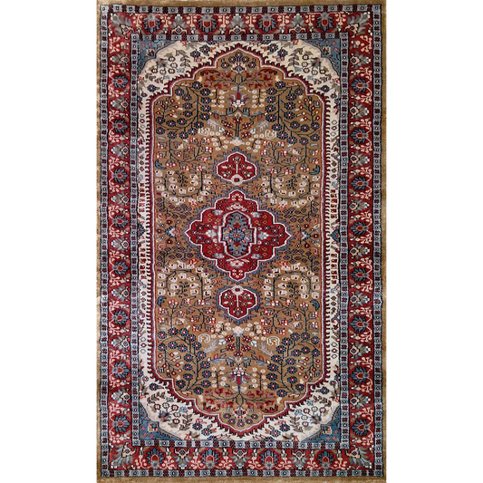 3×5 Feet Hand Knotted Persian Silk Carpet Camel - Which Mark