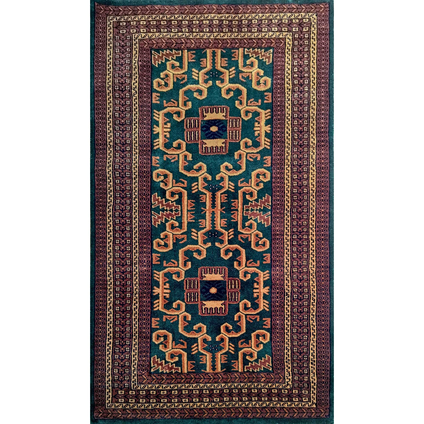3×5 feet Hand Knotted Wool Carpet Green Palace - Which Mark