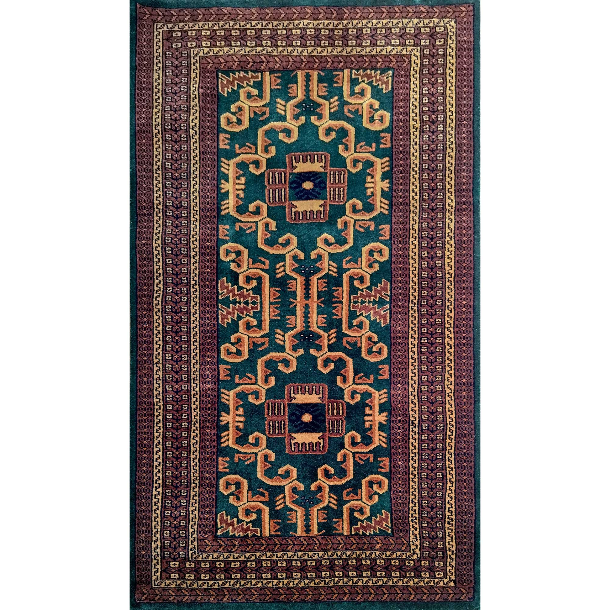 3×5 feet Hand Knotted Wool Carpet Green Palace - Which Mark