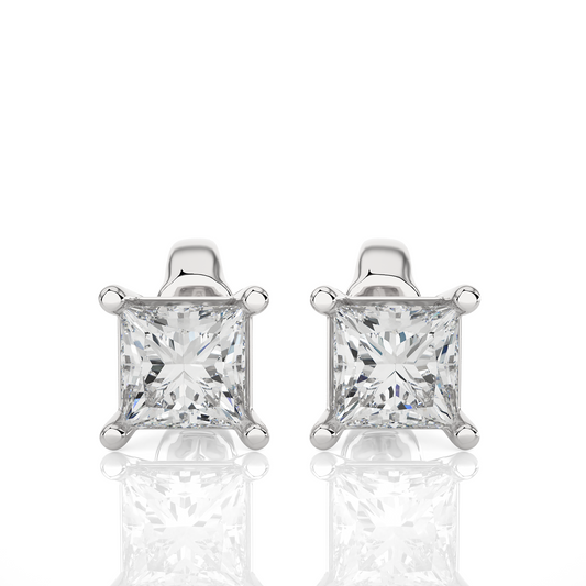 White Gold Moissanite Single Solitaire Princess Earring – WE0074 - Which Mark
