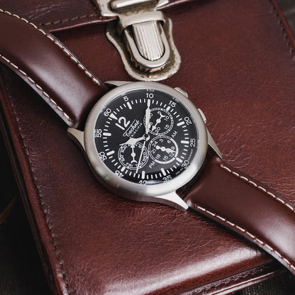 39.5mm navigation watch with strap in chestnut colour leather - Which Mark