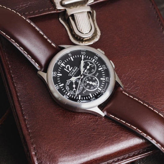 39.5mm navigation watch with strap in chestnut colour leather - Which Mark
