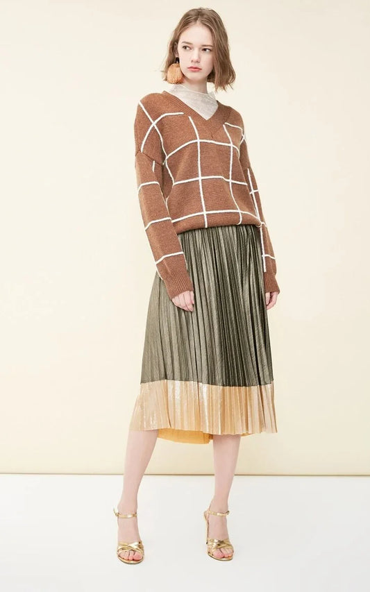 Spring new pattern check V-neck short sweater women - Which Mark