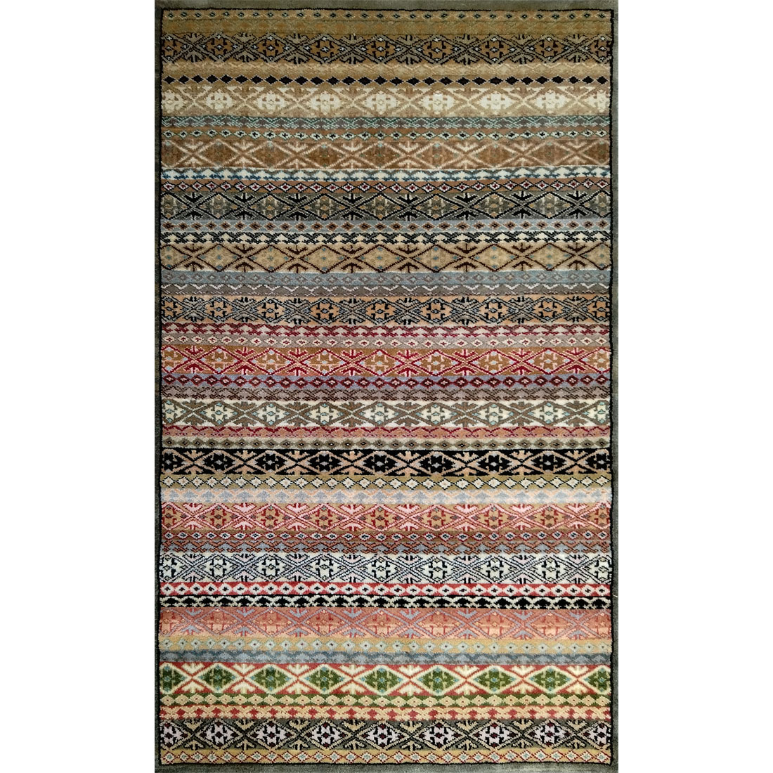 3×5 Feet Hand Knotted Zanjeera Wool Carpet Olive & Multi - Which Mark