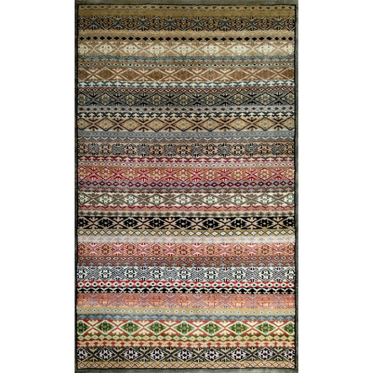 3×5 Feet Hand Knotted Zanjeera Wool Carpet Olive & Multi - Which Mark