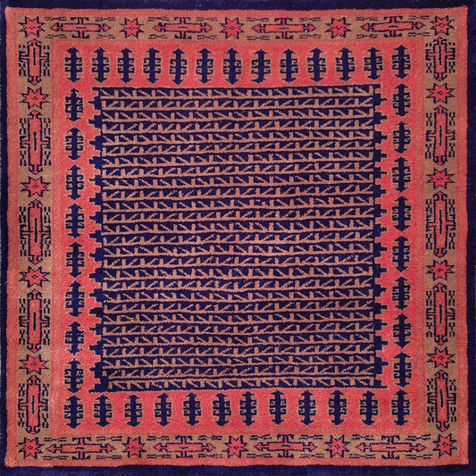 3×3 Feet Hand Knotted Black Wool Carpet - Which Mark