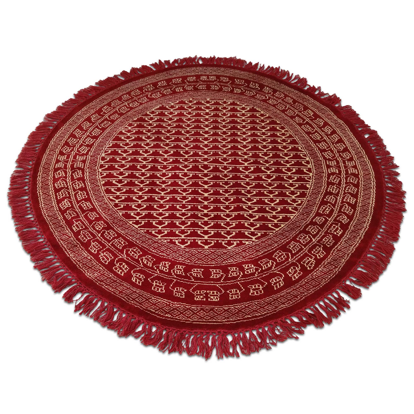 5×5 ft Round Hand Knotted Wool Carpet Parda (Red) - Which Mark