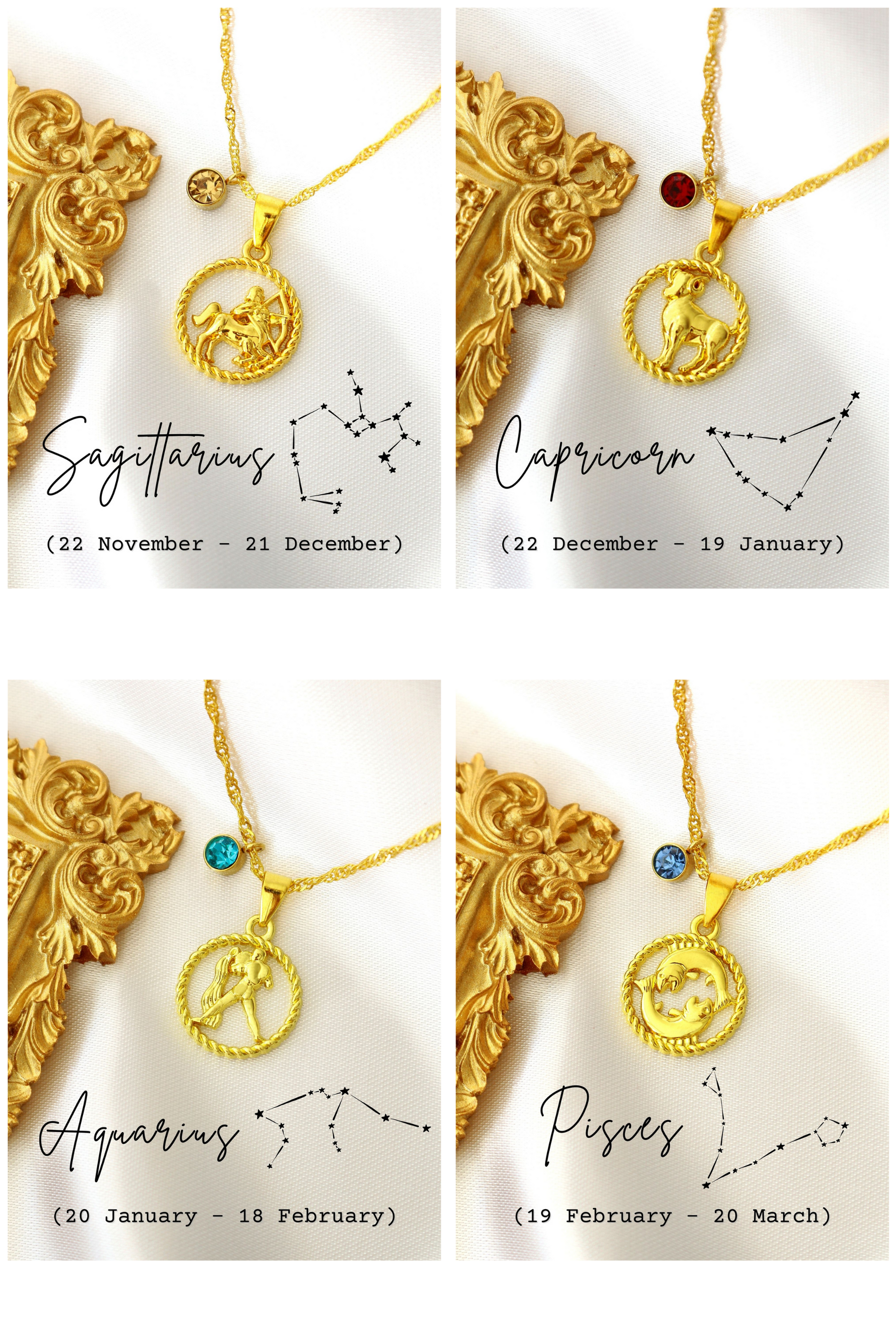 18K Zodiac Sign and Birthstone Necklace - Which Mark