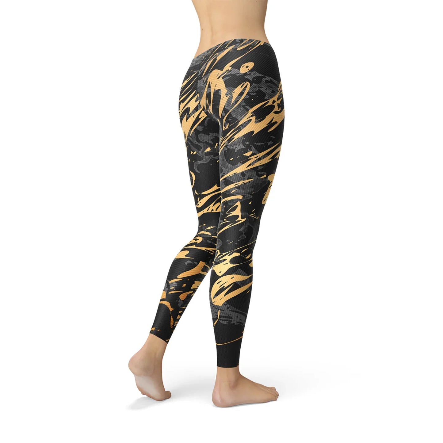 Womens Black Marble w/ Gold Splash Leggings - Which Mark