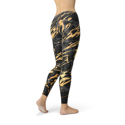 Womens Black Marble w/ Gold Splash Leggings - Which Mark