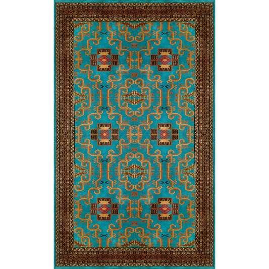 4×7 Feet Handmade Turquoise Wool Carpet Palace - Which Mark