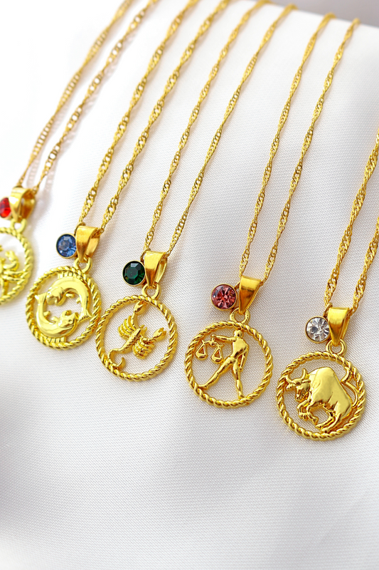 18K Zodiac Sign and Birthstone Necklace - Which Mark