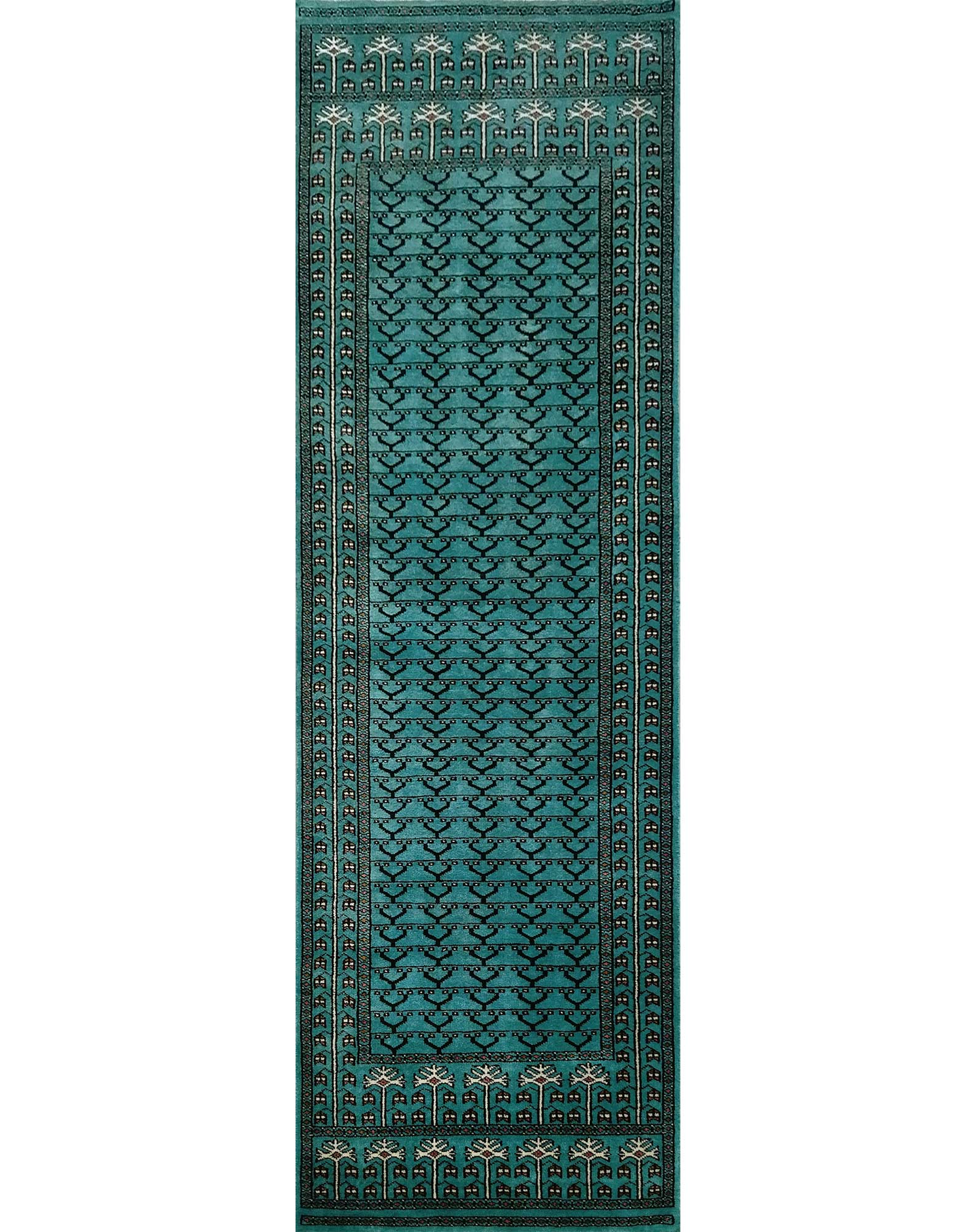 2.5×8 Ft Handmade Turquoise Wool Carpet Tribal - Which Mark