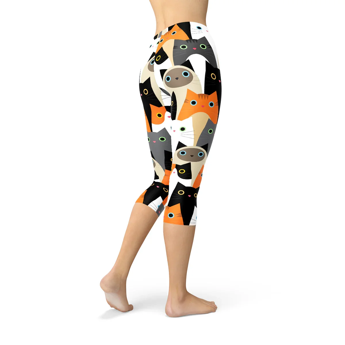 Womens All Over Print Cats Capri Leggings - Which Mark
