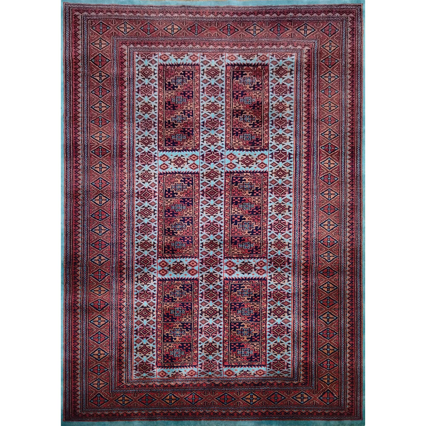 5×7 ft Hand Knotted Turquoise Wool Carpet Tribal - Which Mark