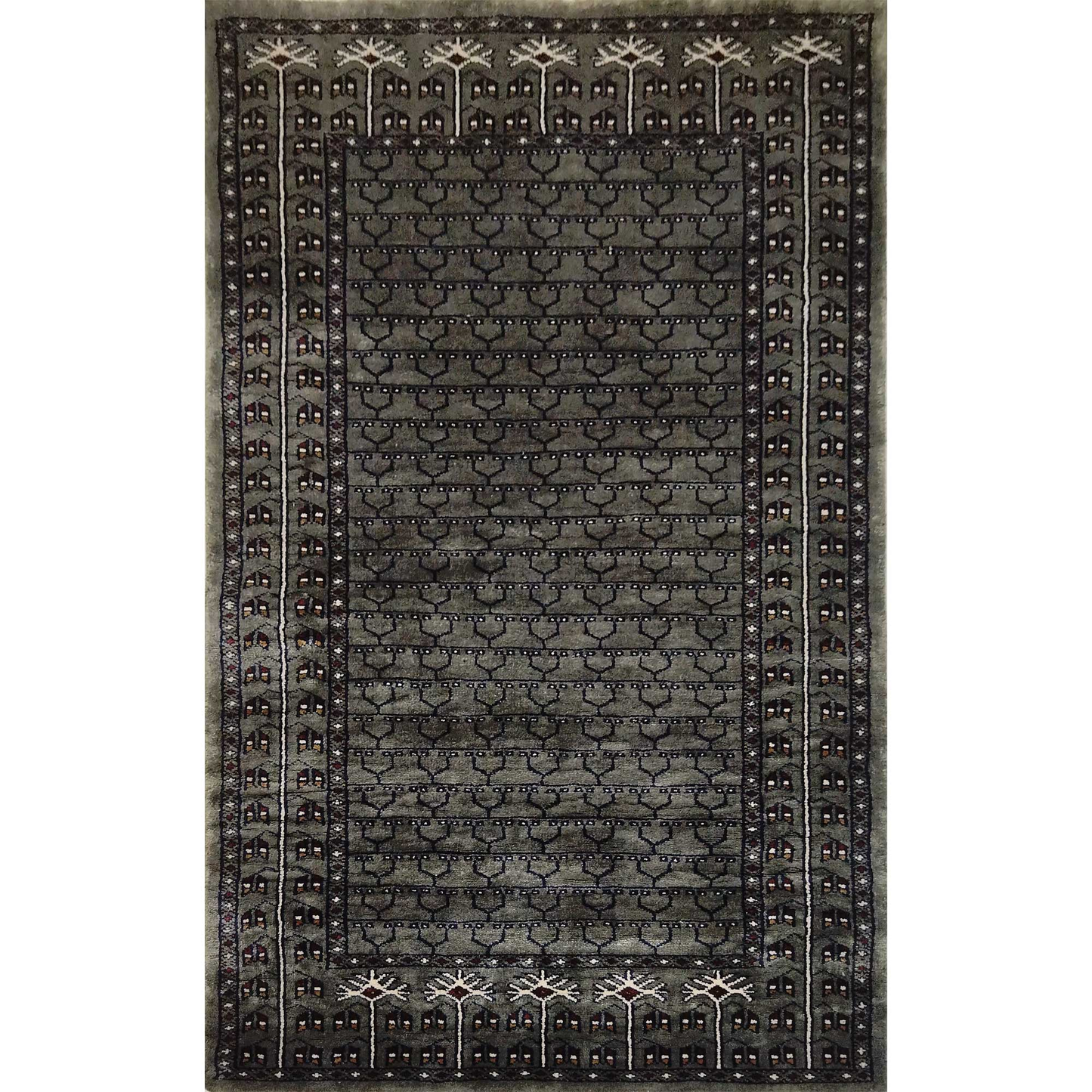 2.5ft x 4ft Hand Knotted Silk Carpet Gray Parda - Which Mark