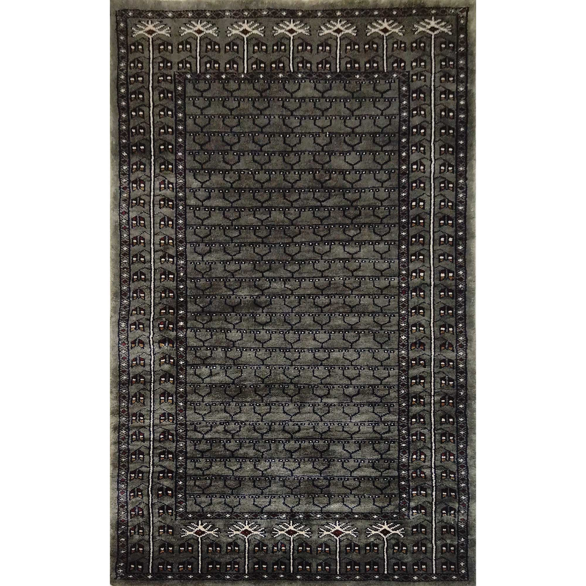2.5ft x 4ft Hand Knotted Silk Carpet Gray Parda - Which Mark